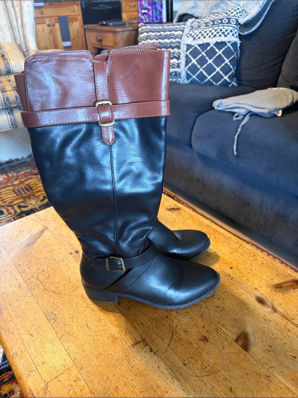 Rampage Black and Brown Mid-Calf Riding Boots